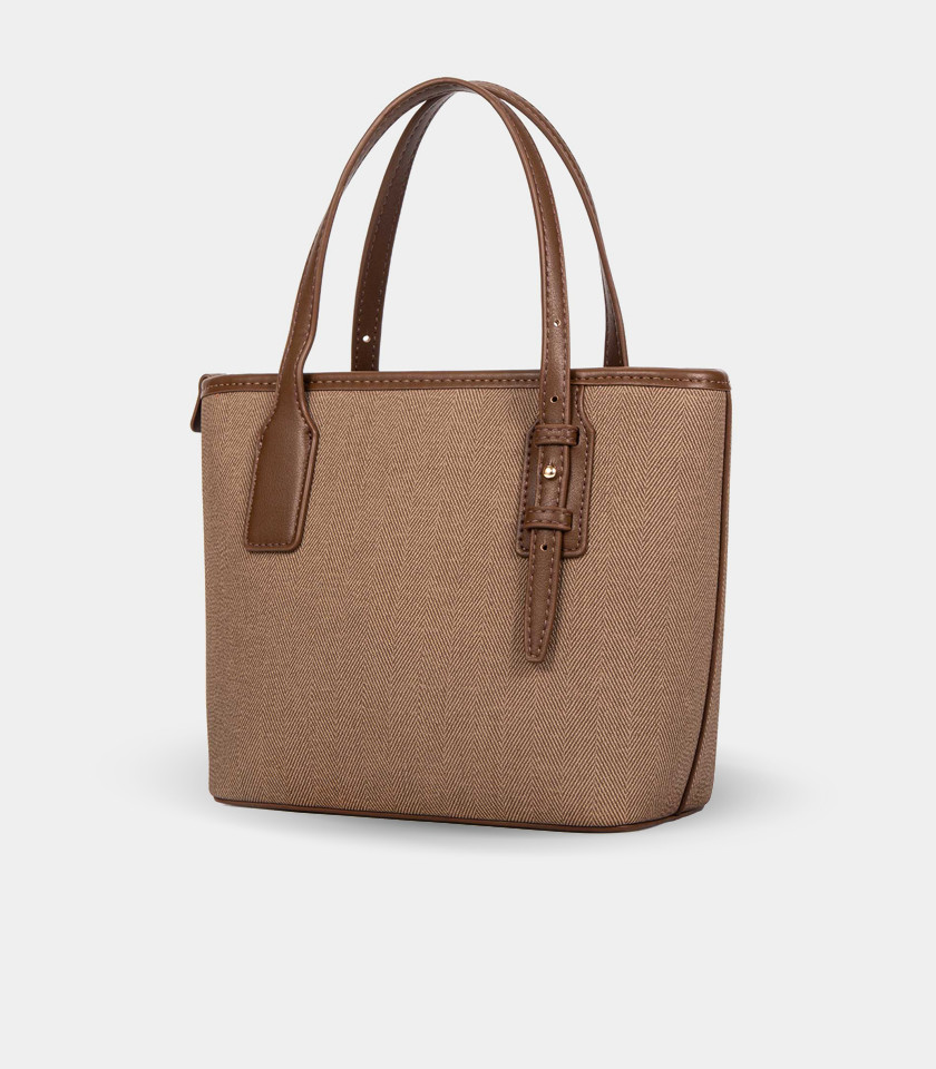ELEGANCE canvas mini tote bag - BAGCO Coffee color, front view.