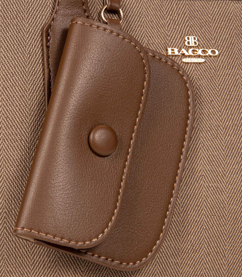 ELEGANCE canvas mini tote bag - BAGCO Coffee color, front view.