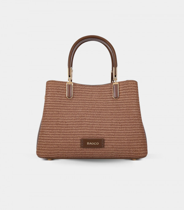 RIVIERA handbag with strap - BAGCO Coffee color, front view.