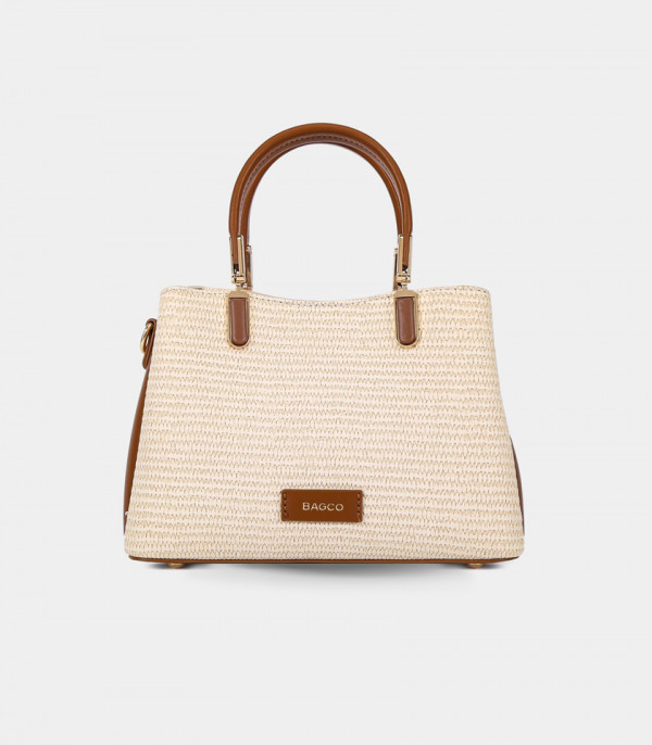 RIVIERA handbag with strap - BAGCO Ivory color, front view.