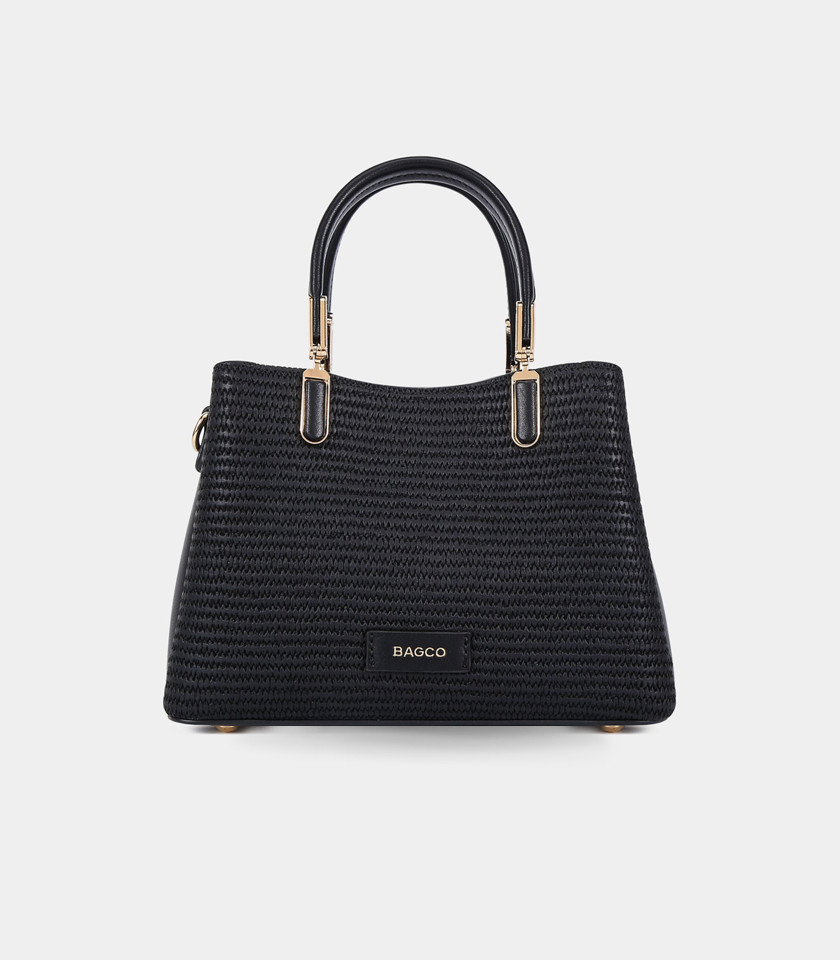 RIVIERA handbag with strap - BAGCO Black color, front view.