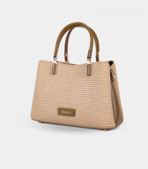RIVIERA handbag with strap - BAGCO Cream color, three-quarter view.
