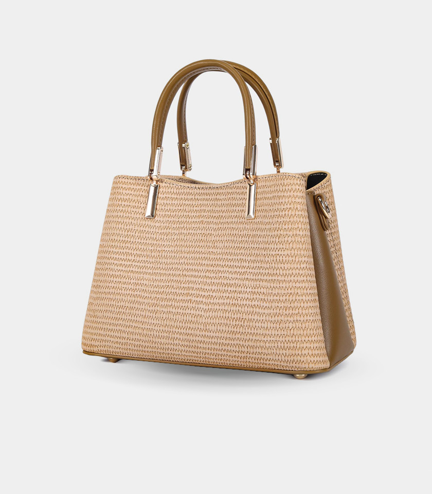 RIVIERA handbag with strap - BAGCO Cream color, front view.