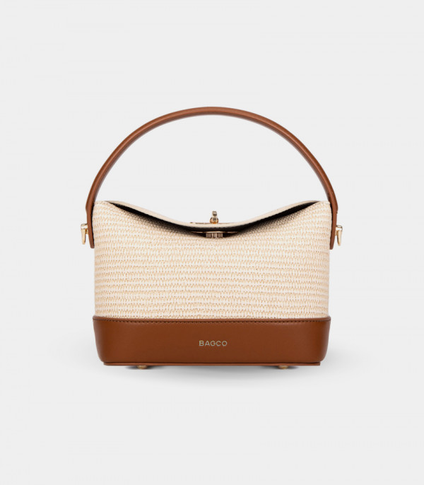 ALLURE top flap bucket bag - BAGCO Ivory color, front view.