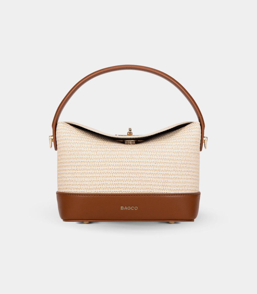 ALLURE top flap bucket bag - BAGCO Ivory color, front view.