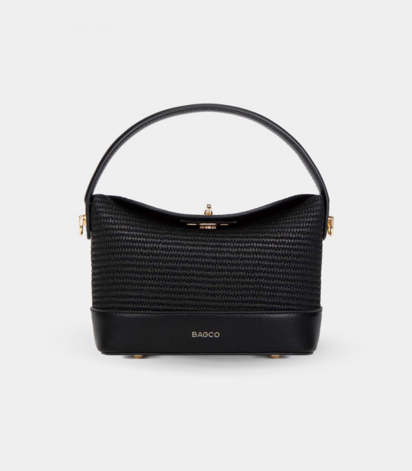 ALLURE top flap bucket bag - BAGCO Black color, front view.