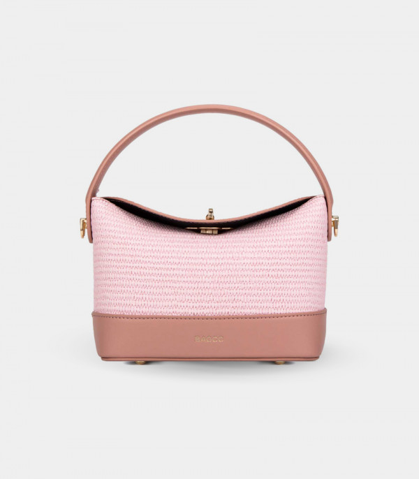 ALLURE top flap bucket bag - BAGCO Salmon color, front view.
