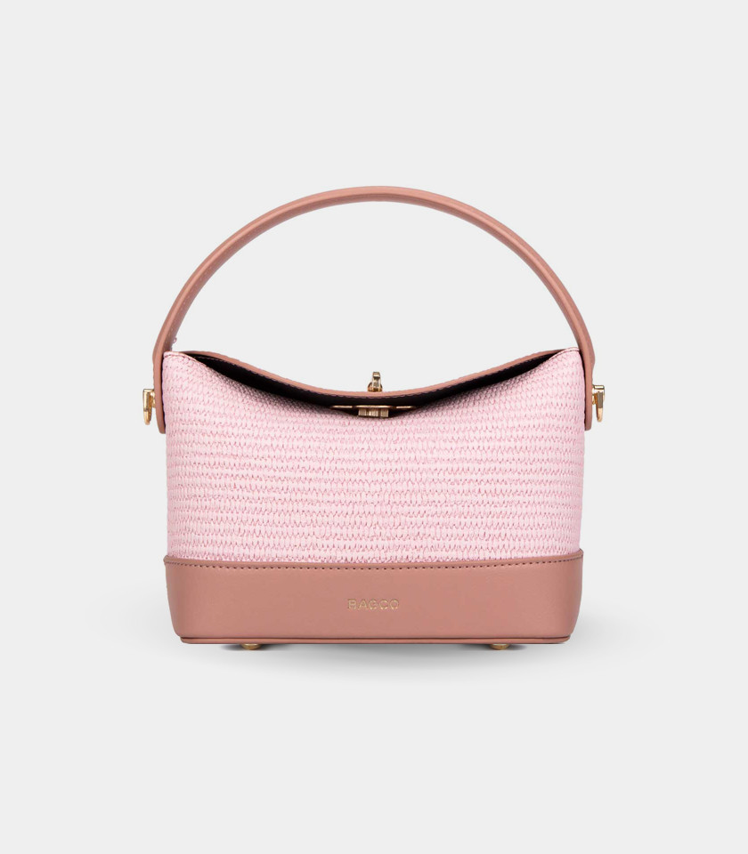 ALLURE top flap bucket bag - BAGCO Salmon color, front view.