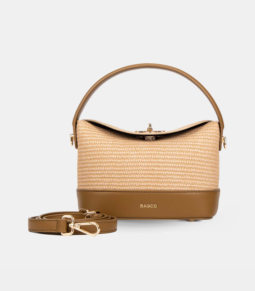 ALLURE top flap bucket bag - BAGCO Cream color, front view.