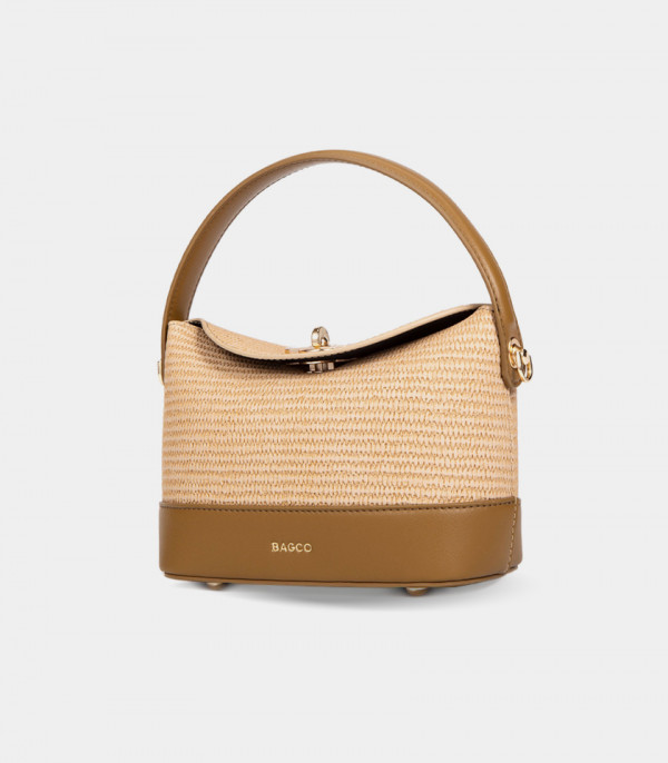 ALLURE top flap bucket bag - BAGCO Cream color, three-quarter view.