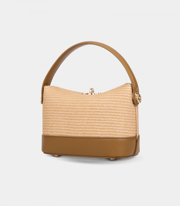 Vista posteriore della borsa a secchiello con patta superiore ALLURE - BAGCO colore Crema.