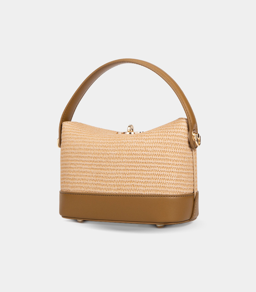 ALLURE top flap bucket bag - BAGCO Cream color, front view.