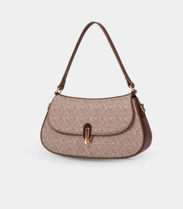 SELENE shoulder bag with strap - BAGCO Coffee color, three-quarter view.