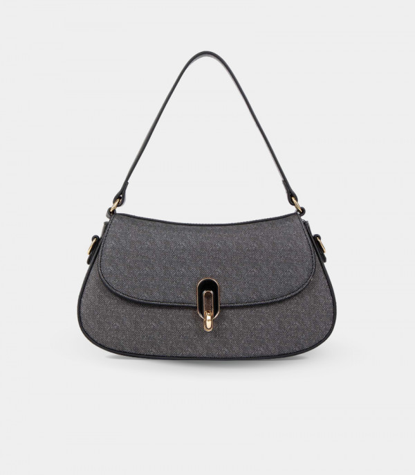 SELENE shoulder bag with strap - BAGCO Black color, front view.