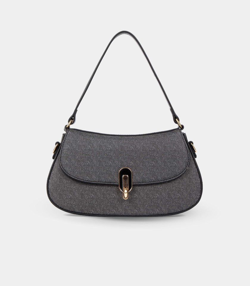 SELENE shoulder bag with strap - BAGCO Black color, front view.