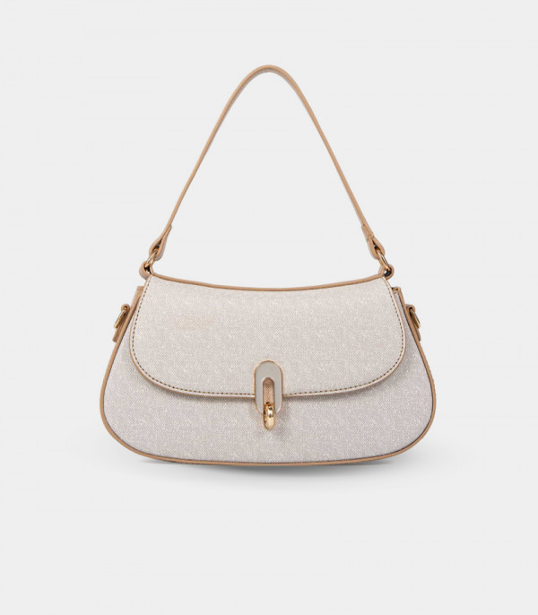 SELENE shoulder bag with strap - BAGCO Ivory color, front view.