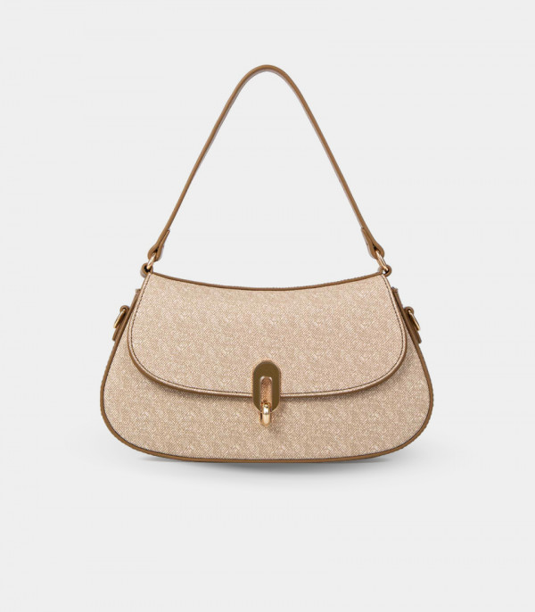 SELENE shoulder bag with strap - BAGCO Camel color, front view.