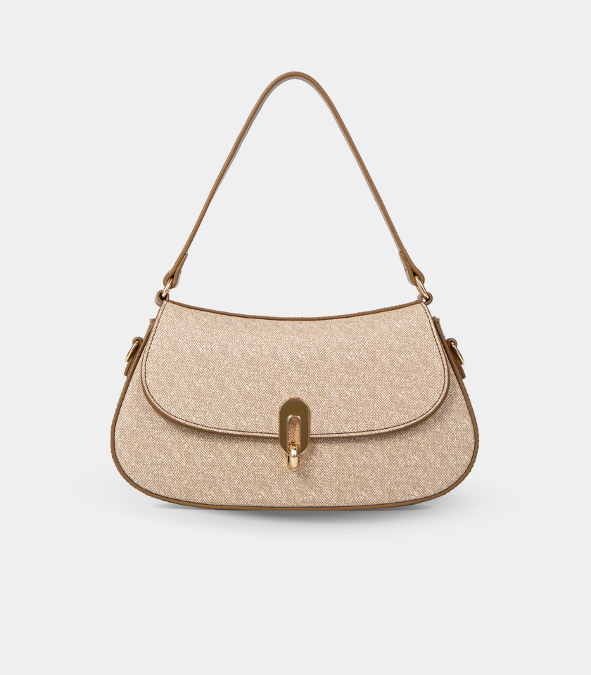 SELENE shoulder bag with strap - BAGCO Camel color, front view.