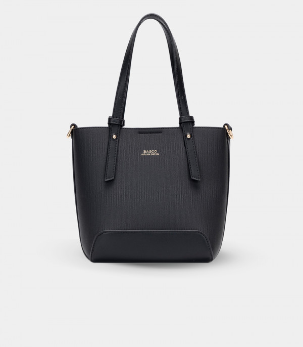 SOLSTICE canvas mini tote bag - BAGCO Black color, front view.