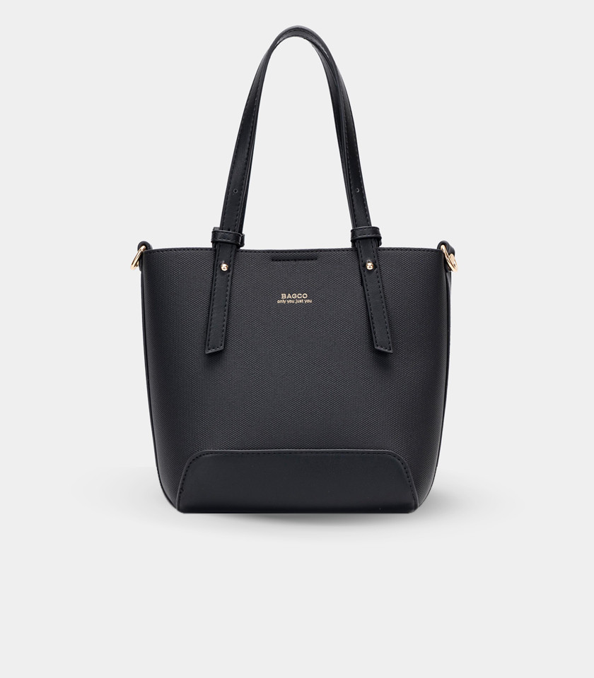 SOLSTICE canvas mini tote bag - BAGCO Black color, front view.