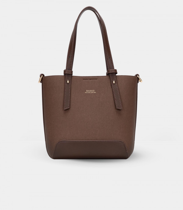 SOLSTICE canvas mini tote bag - BAGCO Coffee color, front view.