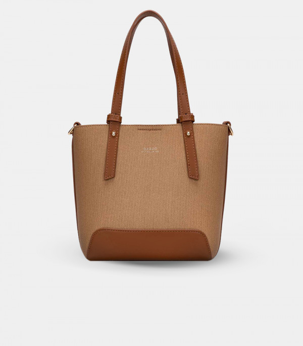 SOLSTICE canvas mini tote bag - BAGCO Camel color, front view.