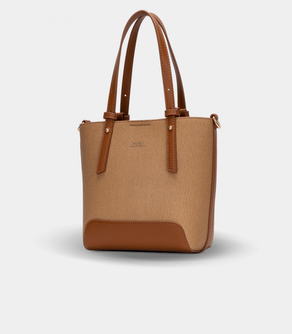 SOLSTICE canvas mini tote bag - BAGCO Camel color, three-quarter view.