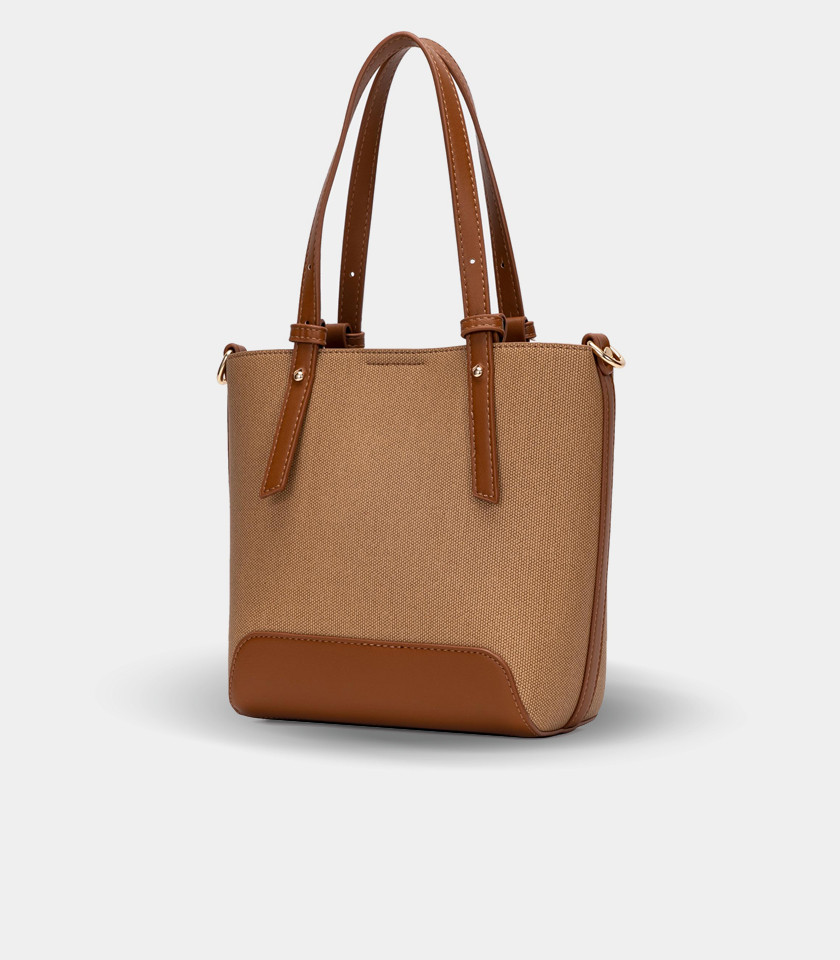 SOLSTICE canvas mini tote bag - BAGCO Camel color, front view.