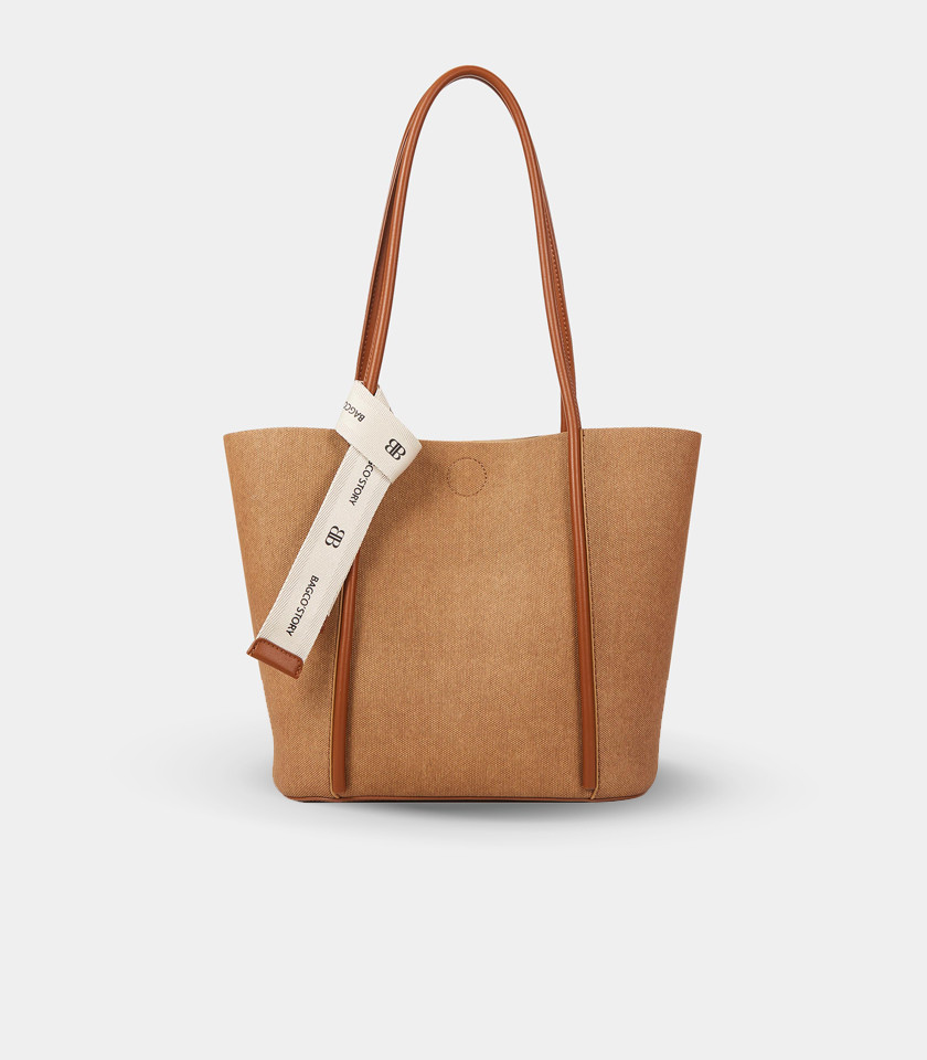 PERSPECTIVE BAGCO canvas tote bag - Camel color, front view.