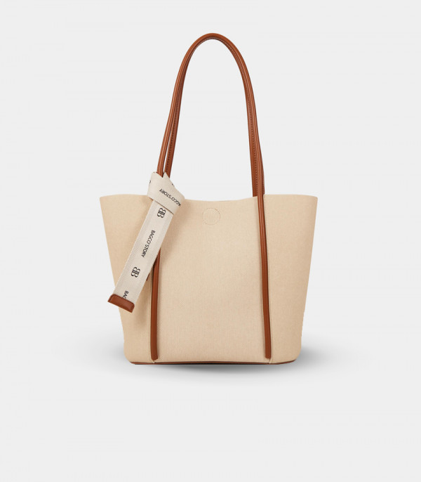 PERSPECTIVE BAGCO canvas tote bag - Ivory color, front view.