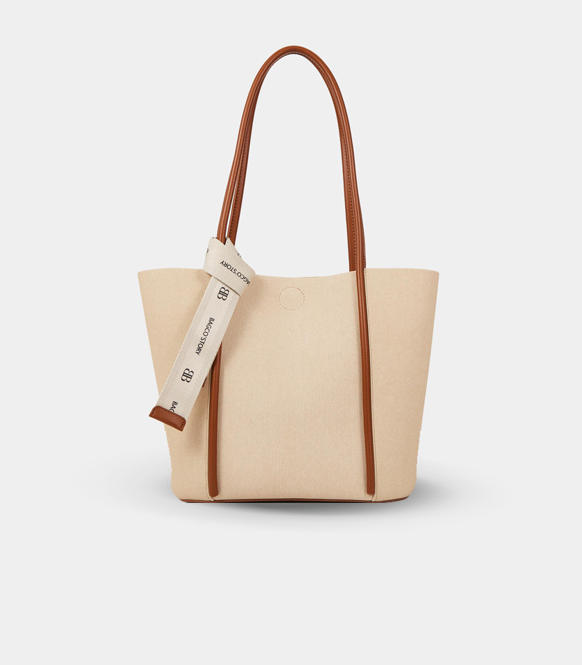 Sac cabas en toile - PERSPECTIVE BAGCO couleur Ivoire, vue de face.