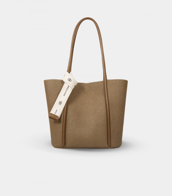 PERSPECTIVE BAGCO canvas tote bag - Khaki color, front view.
