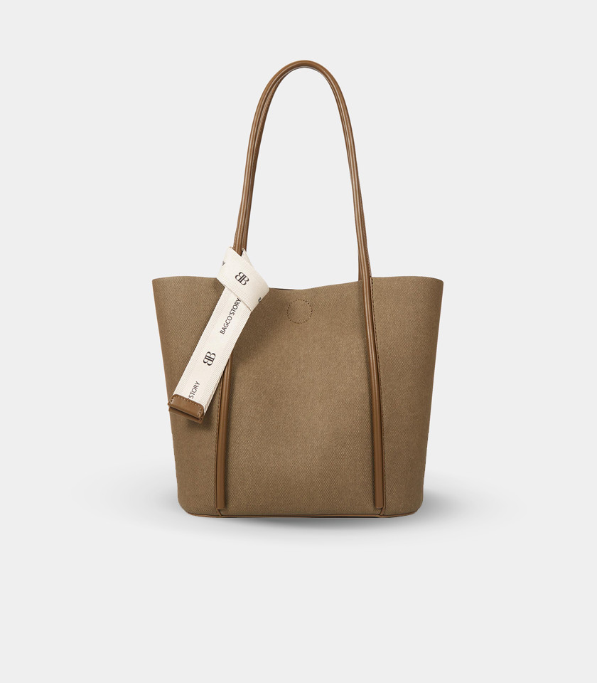 PERSPECTIVE BAGCO canvas tote bag - Khaki color, front view.