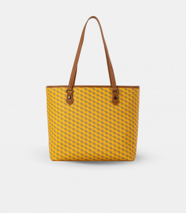 MOZAIC structured tote bag - BAGCO Mustard color, front view.