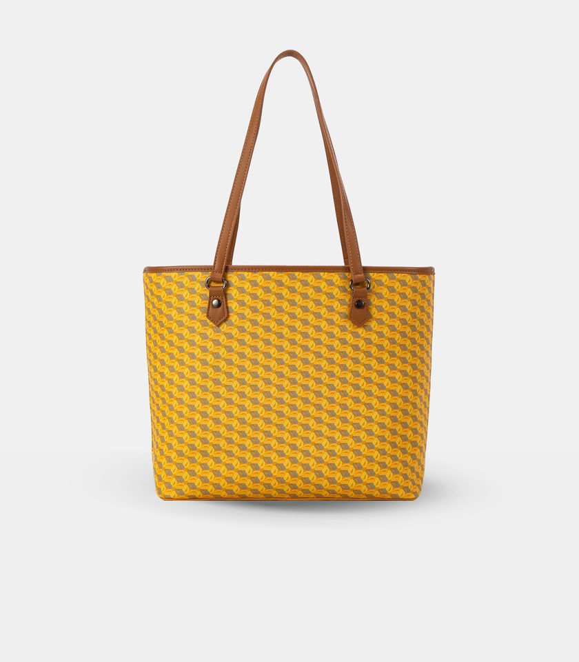 MOZAIC structured tote bag - BAGCO Mustard color, front view.