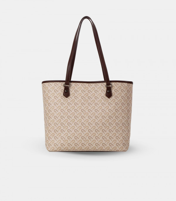 MOZAIC structured tote bag - BAGCO Cream color, front view.