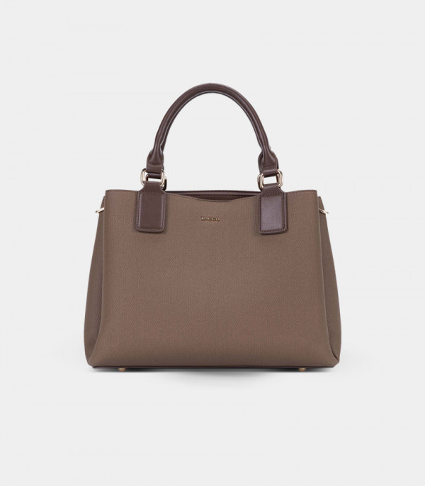 SYMBIOSE structured handbag - BAGCO Coffee color, front view.