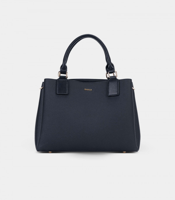 SYMBIOSE structured handbag - BAGCO Black color, front view.
