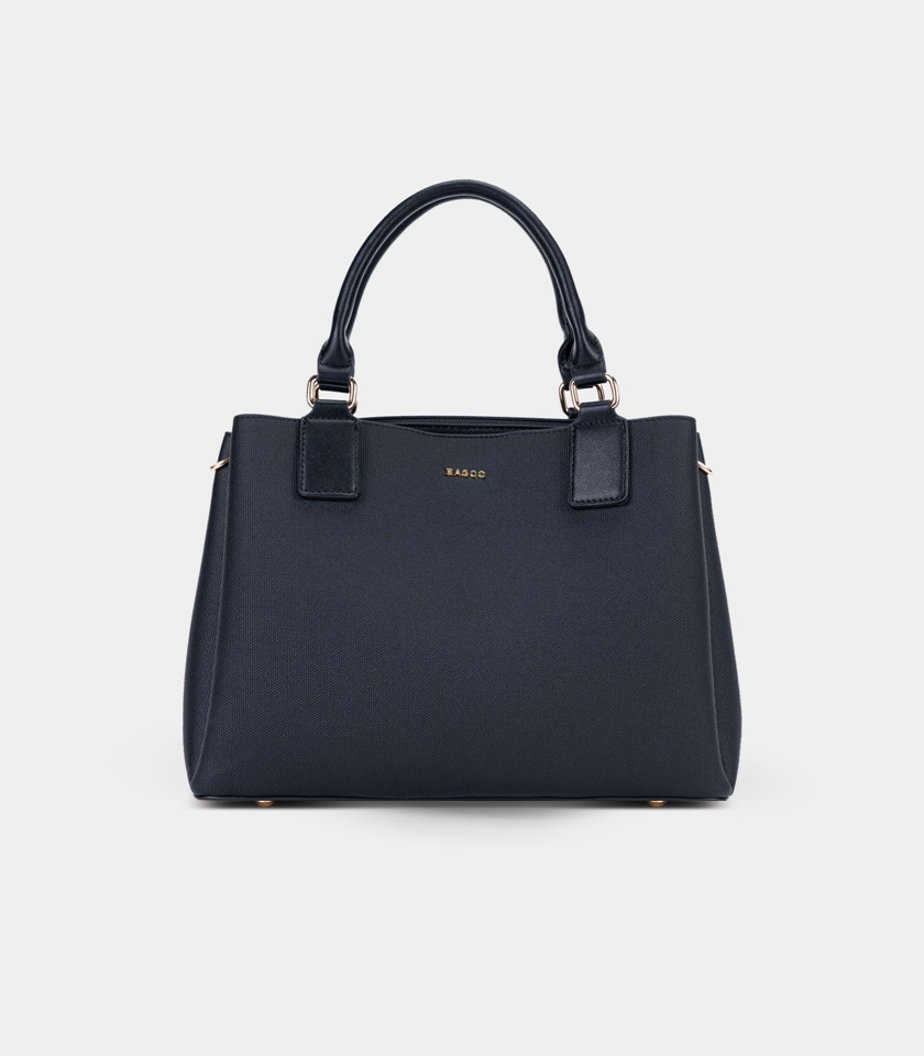 SYMBIOSE structured handbag - BAGCO Black color, front view.