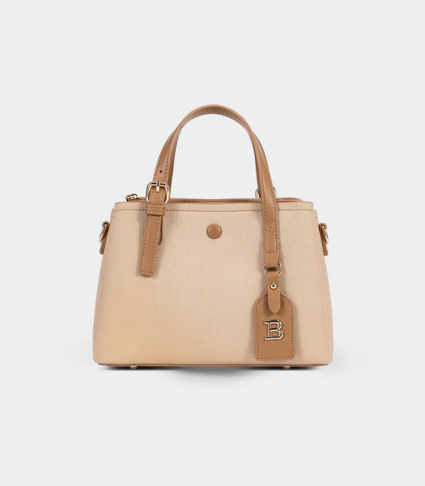 SYMBIOSE structured handbag - BAGCO Cream color, three-quarter view.