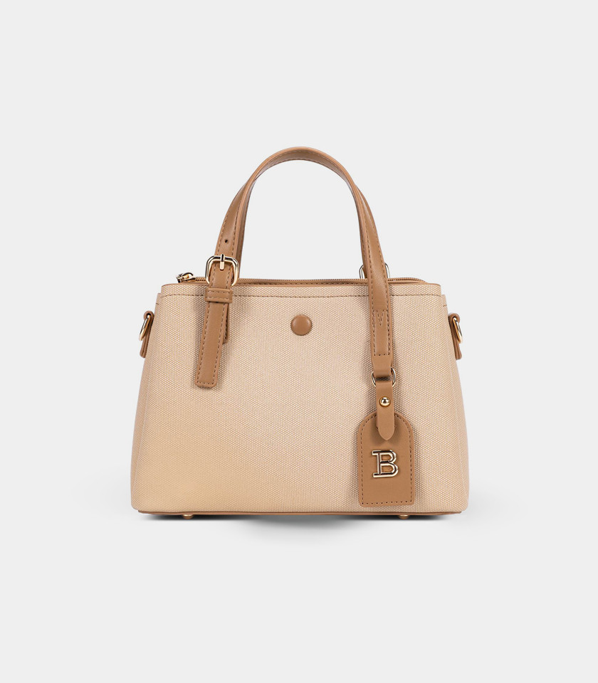 SYMBIOSE structured handbag - BAGCO Cream color, three-quarter view.