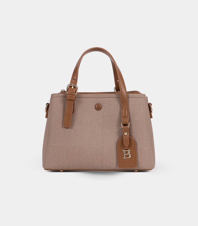 SYMBIOSE structured handbag - BAGCO Cream color, three-quarter view.