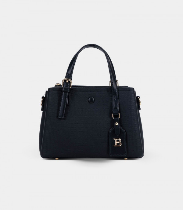 SYMBIOSE structured handbag - BAGCO Black color, front view.