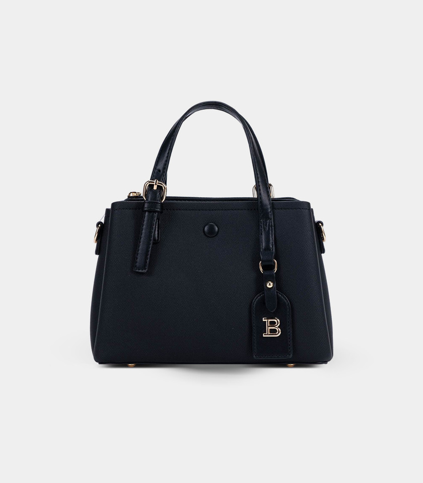 SYMBIOSE structured handbag - BAGCO Black color, front view.