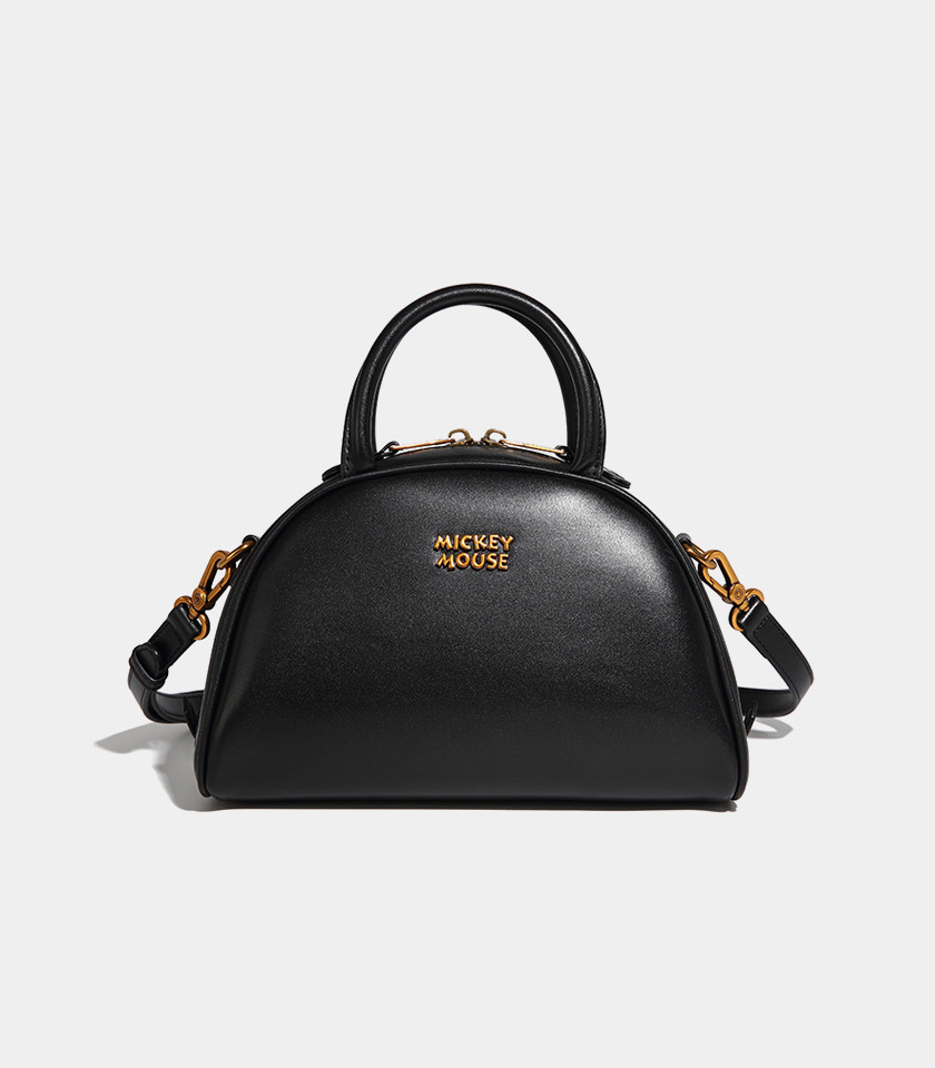 DISNEY MICKEY MOUSE Boston handbag, Black color, front view with gold logo.