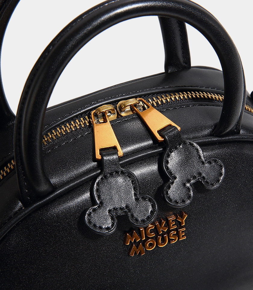 DISNEY MICKEY MOUSE Boston handbag, Black color, front view with gold logo.