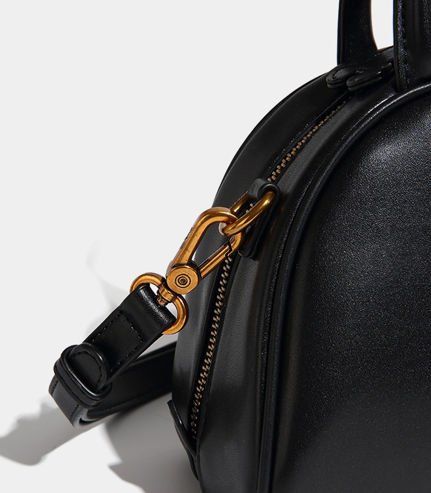 DISNEY MICKEY MOUSE Boston handbag, Black color, front view with gold logo.