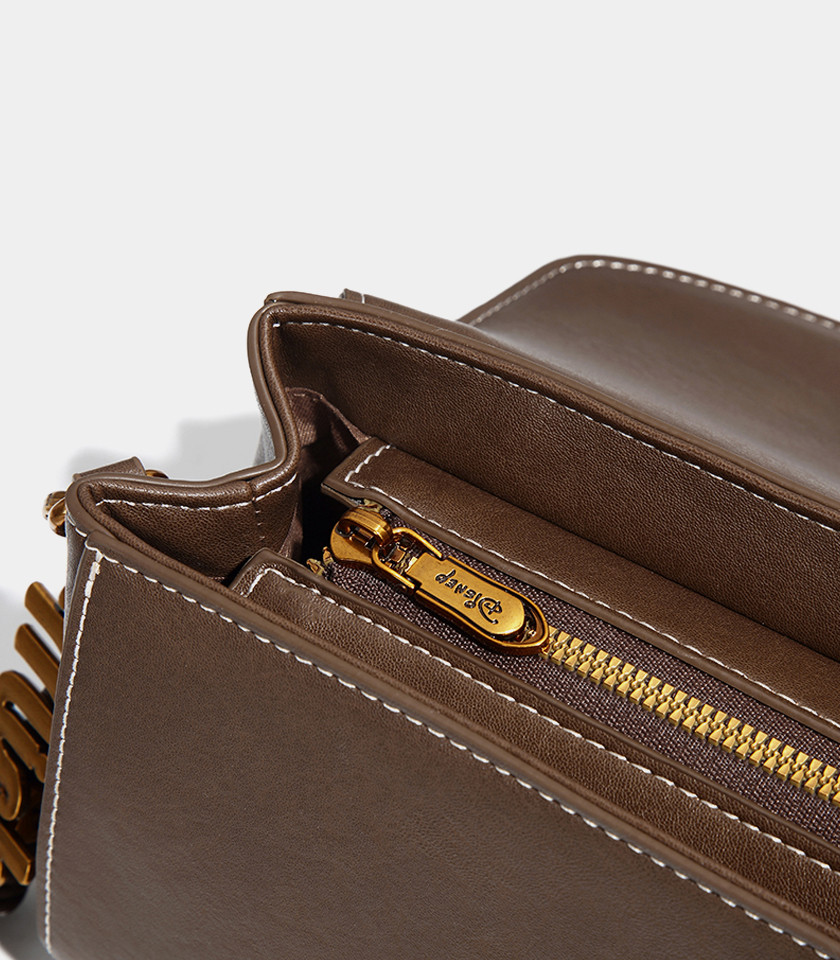 ICONIC MICKEY MOUSE flap shoulder bag, Camel color, front view.