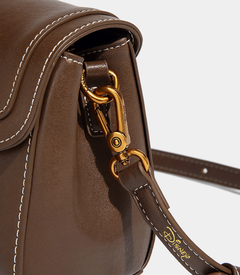 ICONIC MICKEY MOUSE flap shoulder bag, Camel color, front view.