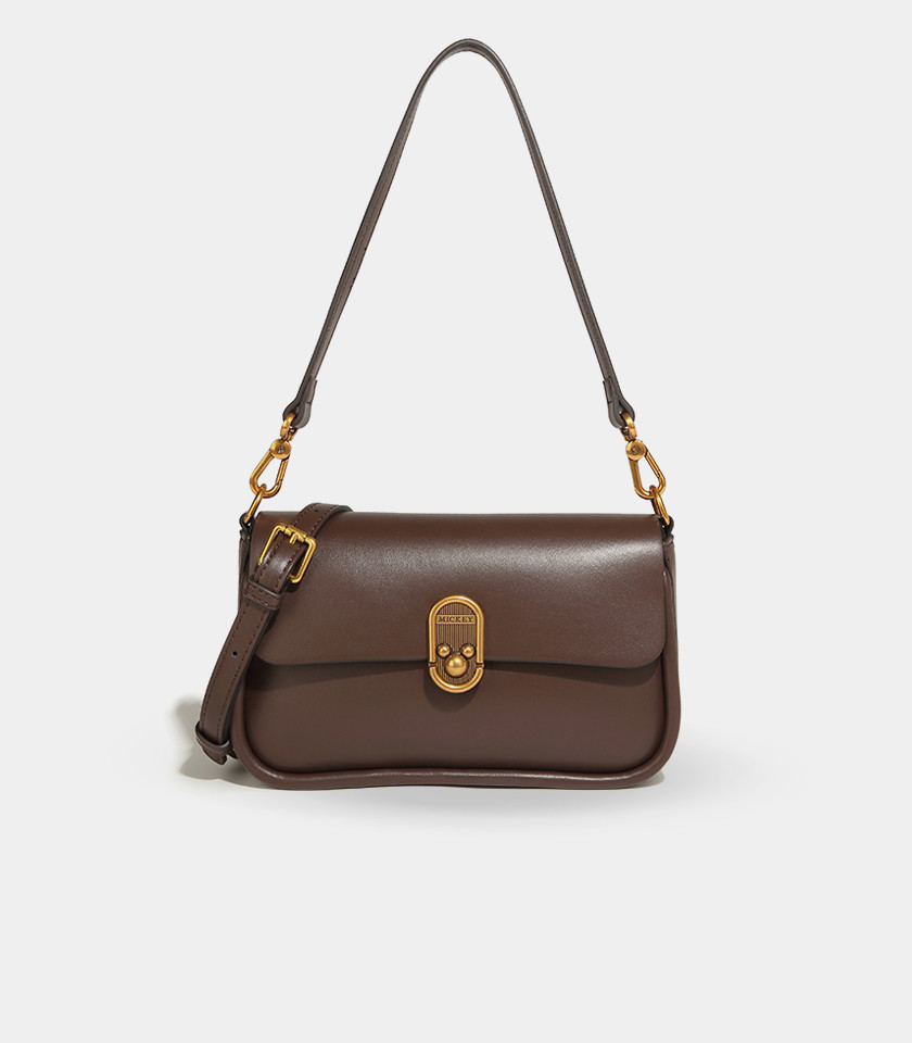 Sac bandoulière porté épaule DISNEY MICKEY MOUSE couleur Marron, vue de face.